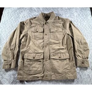 Eddie Bauer Jacket Mens Large Beige Full Zip Coat Snap Outdoor Barn Chore Pocket